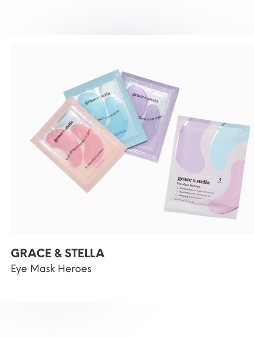grace & stella Gel Under-Eye Mask Trio — Pink, Blue, Purple 3ct